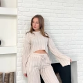 Ters Dikiş Bel Lastikli Pantolonlu Takım Bej