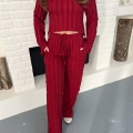 Ters Dikiş Bel Lastikli Pantolonlu Takım Bordo