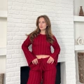 Ters Dikiş Bel Lastikli Pantolonlu Takım Bordo