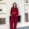 Ters Dikiş Bel Lastikli Pantolonlu Takım Bordo