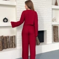 Ters Dikiş Bel Lastikli Pantolonlu Takım Bordo