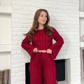 Ters Dikiş Bel Lastikli Pantolonlu Takım Bordo