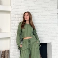 Ters Dikiş Bel Lastikli Pantolonlu Takım Haki