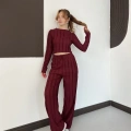 Ters Dikiş Bol Paça Pantolon-Bluz Takım Bordo