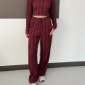 Ters Dikiş Bol Paça Pantolon-Bluz Takım Bordo