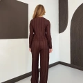 Ters Dikiş Bol Paça Pantolon-Bluz Takım Kahve