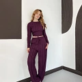 Ters Dikiş Bol Paça Pantolon-Bluz Takım Mürdüm