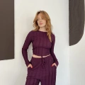 Ters Dikiş Bol Paça Pantolon-Bluz Takım Mürdüm