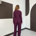 Ters Dikiş Bol Paça Pantolon-Bluz Takım Mürdüm