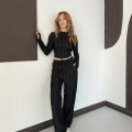 Ters Dikiş Bol Paça Pantolon-Bluz Takım Siyah