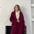 Uzun Boy Kuşak Detaylı Kaban Bordo
