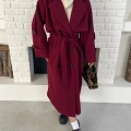 Uzun Boy Kuşak Detaylı Kaban Bordo