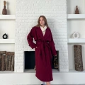Uzun Boy Kuşak Detaylı Kaban Bordo