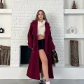 Uzun Boy Kuşak Detaylı Kaban Bordo
