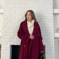 Uzun Boy Kuşak Detaylı Kaban Bordo
