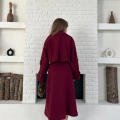 Uzun Boy Kuşak Detaylı Kaban Bordo