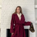 Uzun Boy Kuşak Detaylı Kaban Bordo