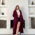Uzun Boy Kuşak Detaylı Kaban Bordo