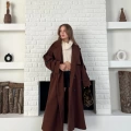 Uzun Boy Kuşak Detaylı Kaban Kahverengi
