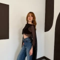 Uzunkol Crop Tül Bluz Siyah