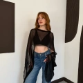 Uzunkol Crop Tül Bluz Siyah