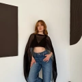 Uzunkol Crop Tül Bluz Siyah