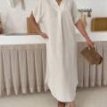 V Yaka Ham Keten Takım Beyaz