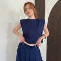 Vatkalı Bluz Piliseli Etek Takım Lacivert