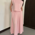 Vatkalı Bluz Piliseli Etek Takım Pembe
