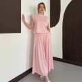 Vatkalı Bluz Piliseli Etek Takım Pembe