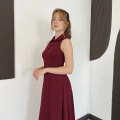Yaka Detay Sıfır Kol Midi Elbise Bordo