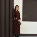 Yakalı Düğme Detaylı Triko Elbise Acı Kahve