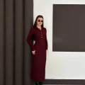 Yakalı Düğme Detaylı Triko Elbise Bordo