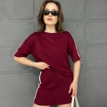 Yan Şerit Detay Modal Kumaş Takım Bordo