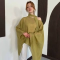 Yarasa Kol Şal Detaylı Tensel Bluz Çağlayeşili