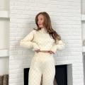 Yarım Boğazlı Taş İşlemeli İkili Set Bej