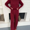 Yarım Boğazlı Taş İşlemeli İkili Set Bordo