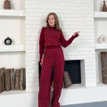 Yarım Boğazlı Taş İşlemeli İkili Set Bordo