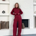 Yarım Boğazlı Taş İşlemeli İkili Set Bordo