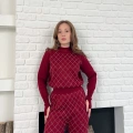 Yarım Boğazlı Taş İşlemeli İkili Set Bordo
