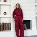 Yarım Boğazlı Taş İşlemeli İkili Set Bordo
