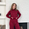 Yarım Boğazlı Taş İşlemeli İkili Set Bordo