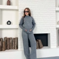 Yarım Boğazlı Taş İşlemeli İkili Set Gri