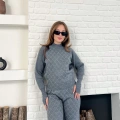 Yarım Boğazlı Taş İşlemeli İkili Set Gri