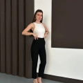 Yüksek Bel Ön Pile Detaylı Modern Tasarım Pantolon Siyah