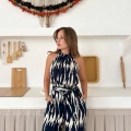 Zebra Desen Kuşaklı Tulum Siyah