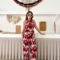 Zebra Desen Kuşaklı Tulum Bordo