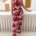 Zebra Desen Kuşaklı Tulum Bordo
