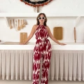 Zebra Desen Kuşaklı Tulum Bordo