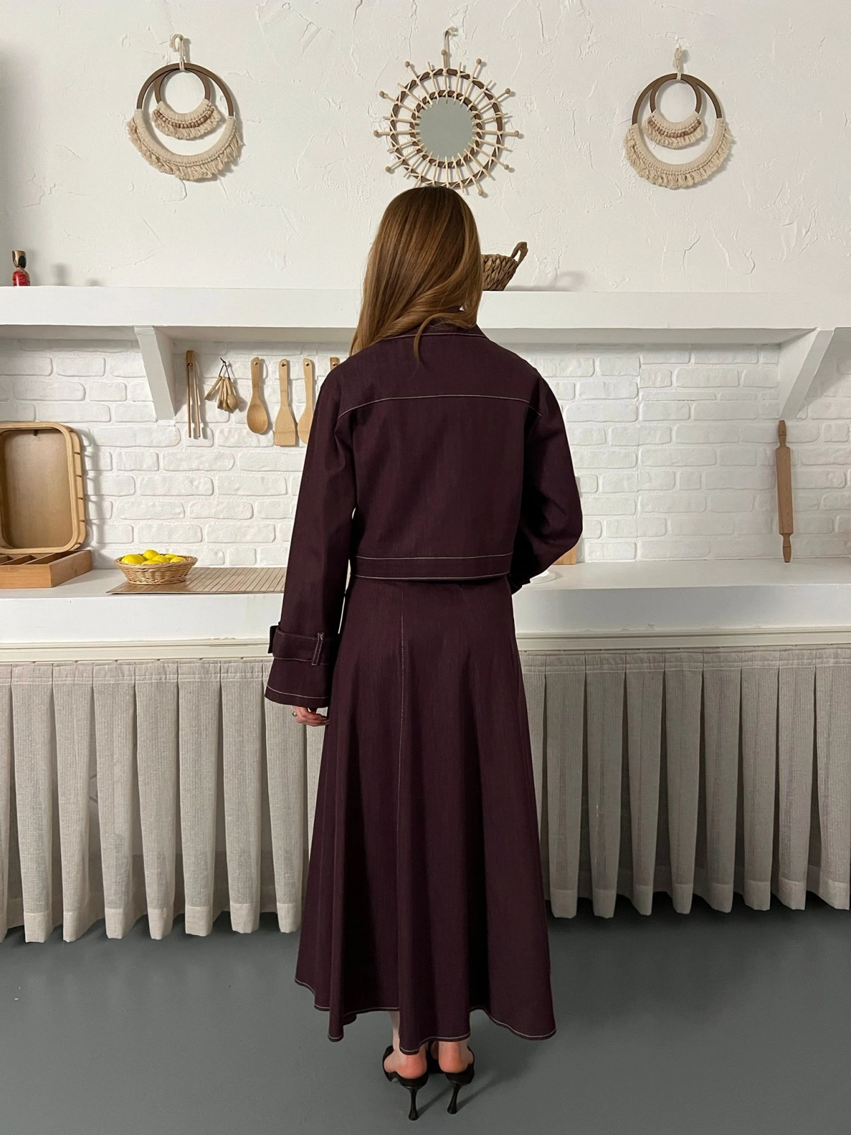 Elbise-Ceket Denim Takım Mürdüm